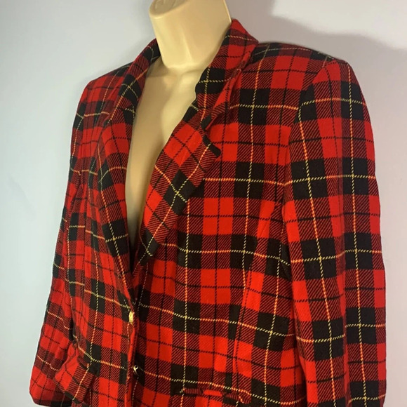 Pendleton sz 12 large Wallace plaid wool blazer red black yellow tartan vintage - Picture 4 of 10